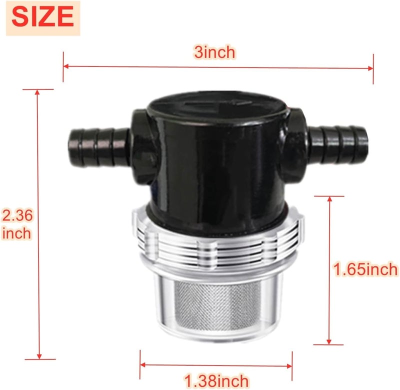 LDCRE 1/2 Inches Water Pump Strainer, RV Water Pump Filter Compatible with 3/8 Inches Hose Barb In-Line Strainer Twist-On Pipe Sprayer for 12V DC 80 PSI Camper Marine Boat Lawn, 80 Mesh Filter 2PC - Image 2